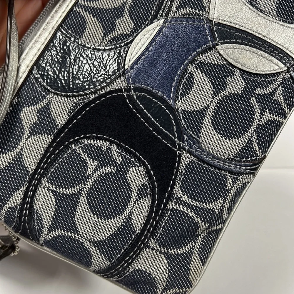Coach Denim Canvas Large Zip Pouch Clutch Wristlet